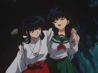 Kikyou e Kagome sozinhas numa caverna