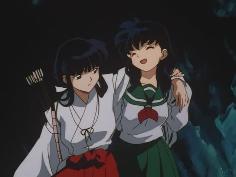 Kikyou e Kagome sozinhas numa caverna